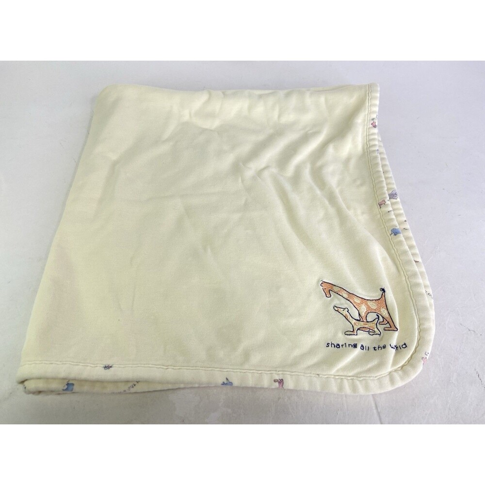 Vintage Carters John Lennon Baby Receiving Blanket Animals Giraffe Yellow FLAWED